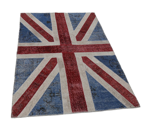 Flag Patchwork Mavi Figürlü Pamuk Yün El Dokuma Halısı 123x183 Agacan