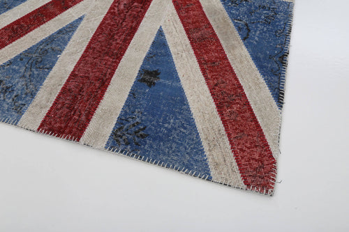 Flag Patchwork Mavi Figürlü Pamuk Yün El Dokuma Halısı 123x183 Agacan