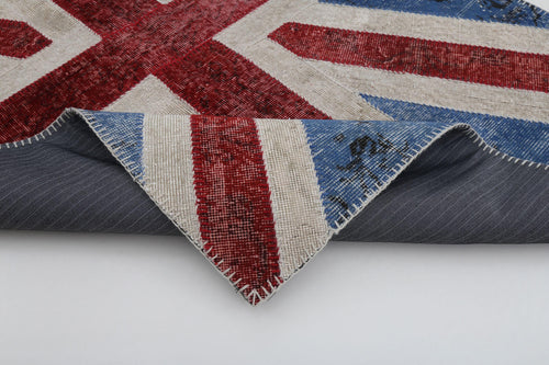 Flag Patchwork Mavi Figürlü Pamuk Yün El Dokuma Halısı 123x183 Agacan