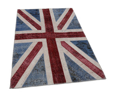 Flag Patchwork Mavi Figürlü Pamuk Yün El Dokuma Halısı 123x182 Agacan