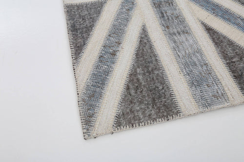 Flag Patchwork Gri Figürlü Pamuk Yün El Dokuma Halısı 93x154 Agacan