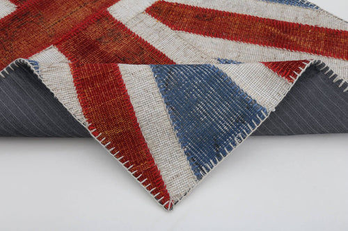Flag Patchwork Mavi Figürlü Pamuk Yün El Dokuma Halısı 82x152 Agacan