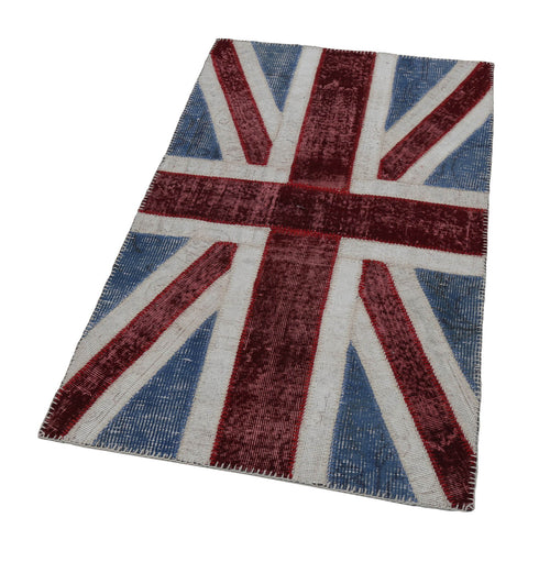 Flag Patchwork Mavi Figürlü Pamuk Yün El Dokuma Halısı 87x152 Agacan