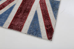 Flag Patchwork Mavi Figürlü Pamuk Yün El Dokuma Halısı 87x152 Agacan