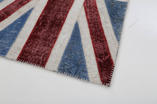 Flag Patchwork Mavi Figürlü Pamuk Yün El Dokuma Halısı 87x152 Agacan