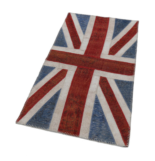 Flag Patchwork Mavi Figürlü Pamuk Yün El Dokuma Halısı 82x149 Agacan