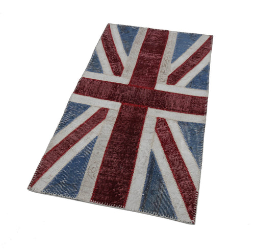 Flag Patchwork Mavi Figürlü Pamuk Yün El Dokuma Halısı 83x152 Agacan