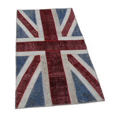 Flag Patchwork Mavi Figürlü Pamuk Yün El Dokuma Halısı 83x152 Agacan