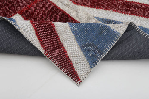 Flag Patchwork Mavi Figürlü Pamuk Yün El Dokuma Halısı 83x152 Agacan