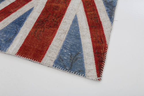 Flag Patchwork Mavi Figürlü Pamuk Yün El Dokuma Halısı 80x152 Agacan