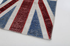 Flag Patchwork Mavi Figürlü Pamuk Yün El Dokuma Halısı 82x152 Agacan
