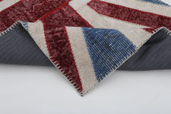 Flag Patchwork Mavi Figürlü Pamuk Yün El Dokuma Halısı 82x152 Agacan