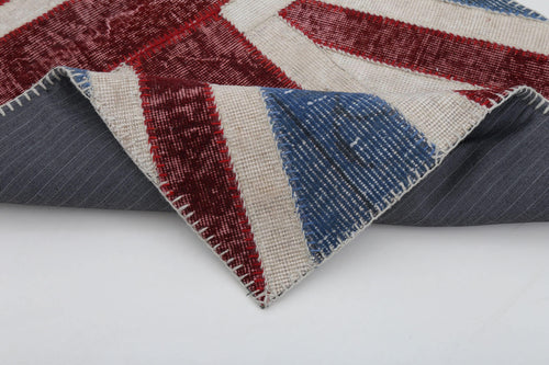 Flag Patchwork Mavi Figürlü Pamuk Yün El Dokuma Halısı 82x152 Agacan