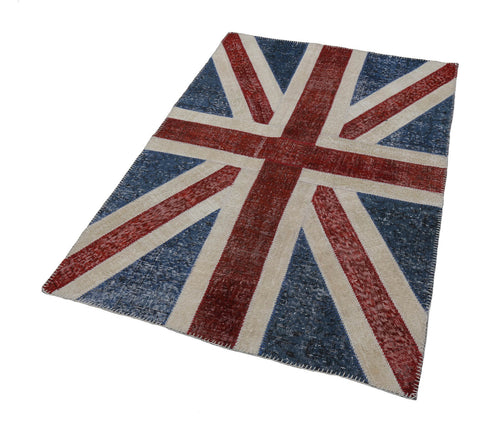 Flag Patchwork Mavi Figürlü Pamuk Yün El Dokuma Halısı 122x181 Agacan