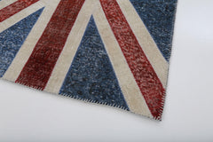Flag Patchwork Mavi Figürlü Pamuk Yün El Dokuma Halısı 122x181 Agacan