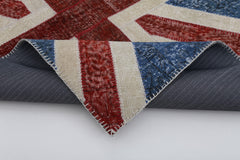 Flag Patchwork Mavi Figürlü Pamuk Yün El Dokuma Halısı 122x181 Agacan