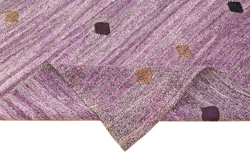 Scrap Mor Geometrik Pamuk Yün El Dokuma Halısı 199x290 Agacan