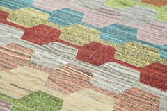 Scrap Fuşya Geometrik Pamuk Yün El Dokuma Halısı 207x300 Agacan