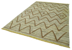 Scrap Yeşil Geometrik Pamuk Yün El Dokuma Halısı 218x314 Agacan