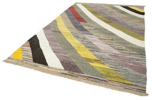 Scrap Yeşil Geometrik Pamuk Yün El Dokuma Halısı 210x317 Agacan