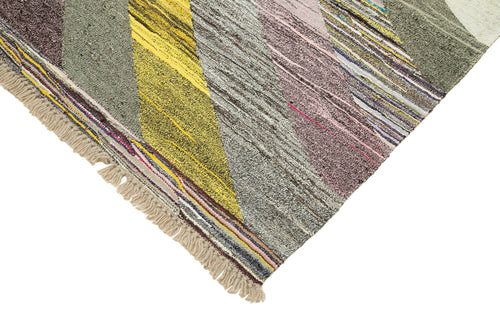 Scrap Yeşil Geometrik Pamuk Yün El Dokuma Halısı 210x317 Agacan