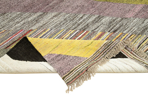 Scrap Yeşil Geometrik Pamuk Yün El Dokuma Halısı 210x317 Agacan