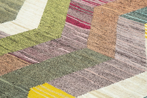 Scrap Mavi Geometrik Pamuk Yün El Dokuma Halısı 212x300 Agacan