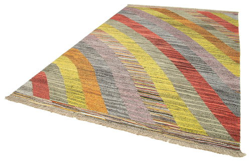 Scrap Sarı Geometrik Pamuk Yün El Dokuma Halısı 215x320 Agacan