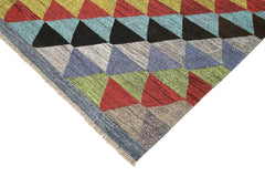Scrap Mavi Geometrik Pamuk Yün El Dokuma Halısı 254x308 Agacan