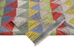 Scrap Mavi Geometrik Pamuk Yün El Dokuma Halısı 254x308 Agacan