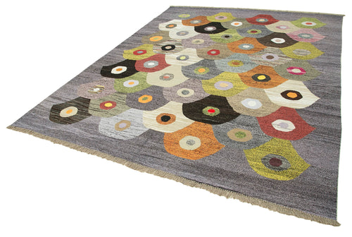 Scrap Sarı Geometrik Pamuk Yün El Dokuma Halısı 248x320 Agacan