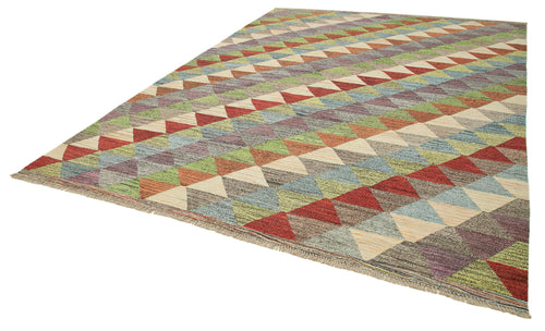 Scrap Fuşya Geometrik Pamuk Yün El Dokuma Halısı 278x373 Agacan