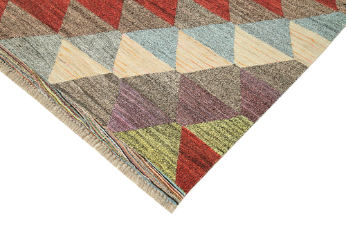 Scrap Fuşya Geometrik Pamuk Yün El Dokuma Halısı 278x373 Agacan