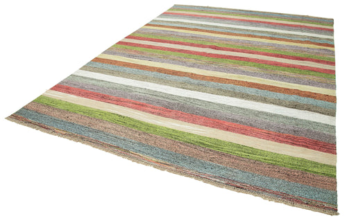 Scrap Yeşil Geometrik Pamuk Yün El Dokuma Halısı 265x374 Agacan