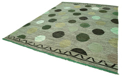 Scrap Yeşil Geometrik Pamuk Yün El Dokuma Halısı 305x432 Agacan