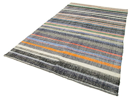 Chaput Kilim Gri Çizgili Pamuk Yün El Dokuma Halısı 185x316 Agacan