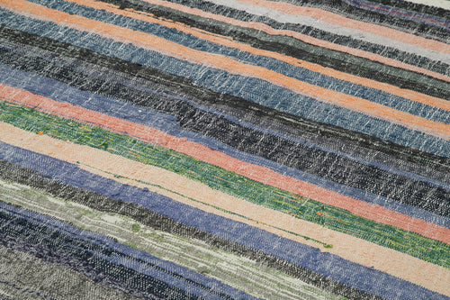 Chaput Kilim Gri Çizgili Pamuk Yün El Dokuma Halısı 185x316 Agacan