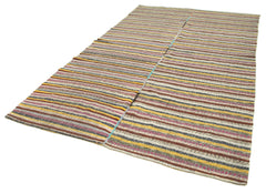 Chaput Kilim Kahverengi Çizgili Pamuk Yün El Dokuma Halısı 192x305 Agacan