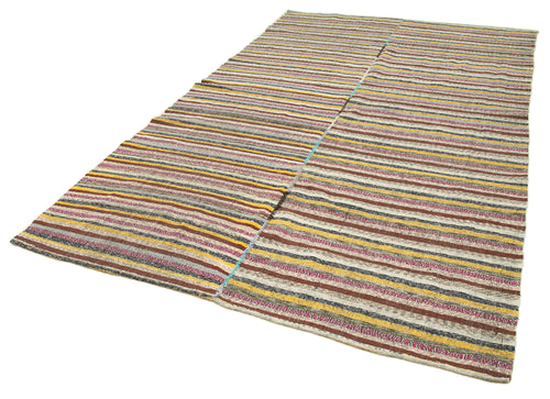 Chaput Kilim Kahverengi Çizgili Pamuk Yün El Dokuma Halısı 192x305 Agacan
