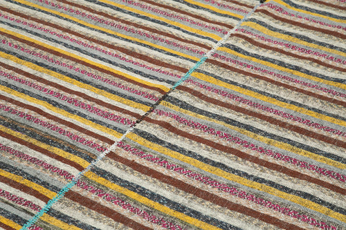 Chaput Kilim Kahverengi Çizgili Pamuk Yün El Dokuma Halısı 192x305 Agacan