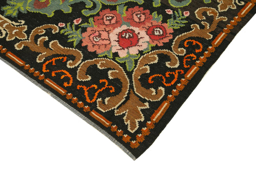 Moldovian Floral Siyah Çiçekli Pamuk Yün Keçi Tüyü El Dokuma Halısı 210x320 Agacan