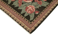 Moldovian Floral Siyah Çiçekli Pamuk Yün Keçi Tüyü El Dokuma Halısı 233x331 Agacan