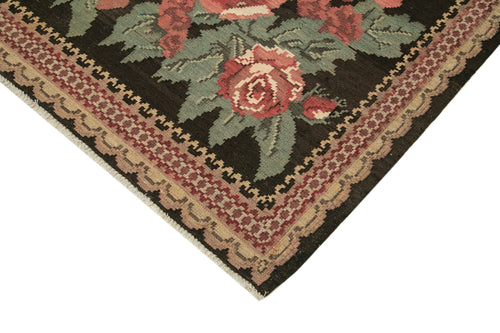 Moldovian Floral Siyah Çiçekli Pamuk Yün Keçi Tüyü El Dokuma Halısı 233x331 Agacan