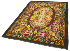 Moldovian Floral Kahverengi Çiçekli Pamuk Yün Keçi Tüyü El Dokuma Halısı 156x215 Agacan