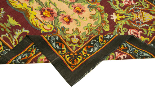 Moldovian Floral Kahverengi Çiçekli Pamuk Yün Keçi Tüyü El Dokuma Halısı 156x215 Agacan