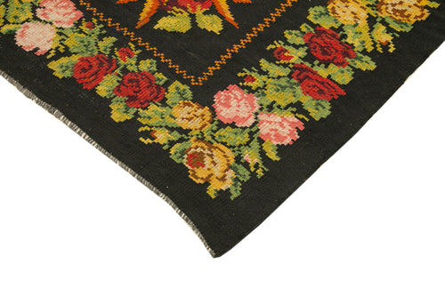 Moldovian Floral Siyah Çiçekli Pamuk Yün Keçi Tüyü El Dokuma Halısı 185x195 Agacan