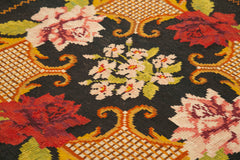 Moldovian Floral Siyah Çiçekli Pamuk Yün Keçi Tüyü El Dokuma Halısı 185x195 Agacan