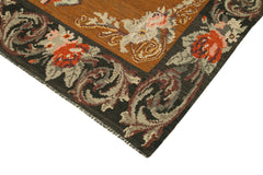 Moldovian Floral Siyah Çiçekli Pamuk Yün Keçi Tüyü El Dokuma Halısı 182x313 Agacan
