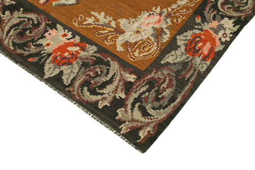 Moldovian Floral Siyah Çiçekli Pamuk Yün Keçi Tüyü El Dokuma Halısı 182x313 Agacan