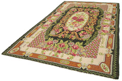 Moldovian Floral Siyah Çiçekli Pamuk Yün Keçi Tüyü El Dokuma Halısı 214x356 Agacan